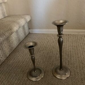 Two Complimentary Elegant Silver Vintage Candle Holders